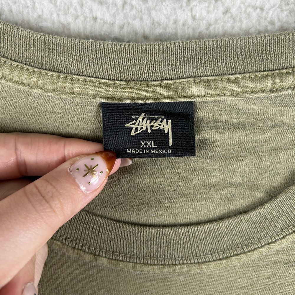 Stussy Shirt Mens 2XL Green Solid Basic Cotton Crewneck T-Shirt Streetwear - Picture 5 of 10